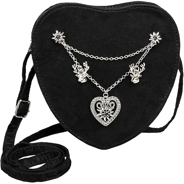 Oktoberfest Herztasche Aus Filz - Trachtentasche Mit 5 Anhängern & Verstellbarem Gurt | Dirndl Accessoire