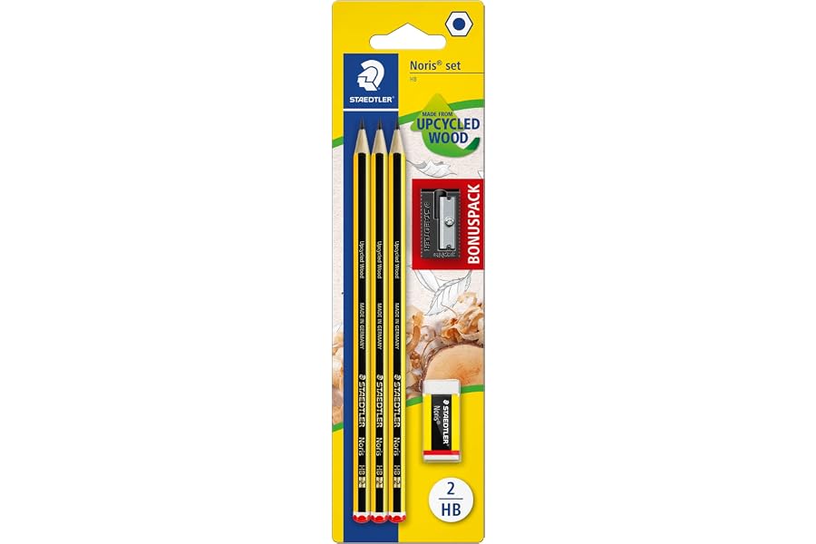 STAEDTLER 120 SBK3P1 Noris Edición Limitada Feliz Aniversario - Blister con 3 lápices de grafito HB, 1 Goma de borrar + GRATI