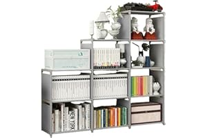 SIGHTDAY Cube Storage Unit With 9 Compartments, Open Book Shelf Organiser for Family Study, Living Room Shelves for Books, Shoes, Toys, Clothes and Tools (Grey)