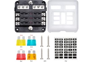 TINGJS Kfz Sicherungshalter 6 Fach Kfz Sicherungskasten Flachsicherung Sicherungsblock mit LED Warnleuchten für 12V Automobil LKW Boot Marine
