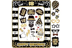 YIIIGOOOD 18 Geburtstag Fotobox Accessoires 34 Stück Fotorequisiten und 1 Stück Fotorahmen aufblasbar Foto Booth 18. Geburtstag