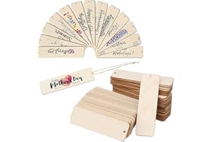 YIEUR 48 ciondoli in legno per regali in legno, etichette in legno naturale, per decorazioni in legno incompiute con foro per pittura, artigianato fai da te (A-3,5 x 12 cm)…