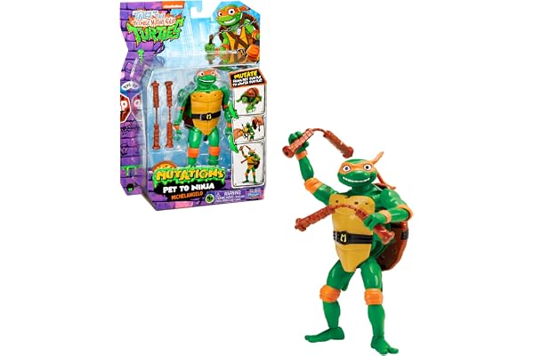 Teenage Mutant Ninja Turtles - Tortues Ninja, 1 Figurine Deluxe 15 cm, Transformable, Modèle Michelangelo, pour Les Enfants dès 4 Ans, TU8383