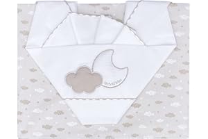 Andy & Helen Completo lenzuolo culla/carrozzina ricamato + sotto con elastici e federa, PANNA