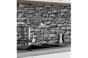 MyMaxxi Küchenrückwand Folie selbstklebend matt - einfache Montage ohne Bohren 0,4mm stark Versteift - Motiv Ziegelwand Grau 60cm hoch - Spritzschutz Küche Klebefolie - Steinwand Anthrazit 60 x 60cm