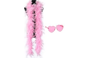 FIPART Colorful Feather Boas, 6.6ft Feather Boa for Women for Dancing Wedding Party Halloween Dress Up ,with Heart Sunglasses (Pink)