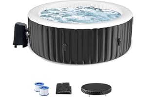 SUNYRISY Inflatable Hot Tub 2-4 Person, 180x180cm Round Leak-Proof Blow up Portable Hot Tub with 120 Air Jets, PVC Outdoor Spa with Insulated Cover and Heater Pump