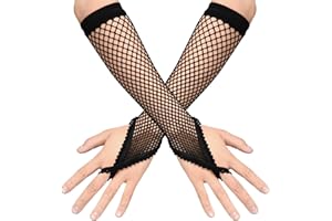 Telooco Guantes de Red Sin Dedos 1 Par Negros Guantes de Rejilla para Mujer Mangas de Red con Anillos de Encaje Guantes de Malla para Mujeres y Niñas Trajes de Fiesta Temática de Años 80