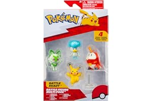 PoKéMoN PKW3402 Lot de 4 Figurines de Bataille avec Pikachu, Crokel, Kwaks, Felori, Figurines détaillées Officielles, 5 cm