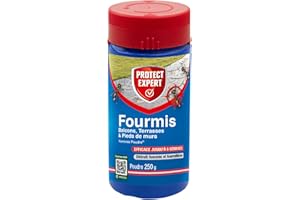 PROTECT EXPERT Poudre Anti-Fourmis - Poudrage & Arrosage - Jusqu'à 75m2 Traités - 250g - Action Choc & Protection Longue Durée - Balcons Terrasses Pieds De Murs FOURPOUD250