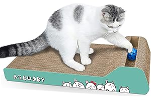 Aibuddy Griffoir incliné réversible en carton avec balle jouet herbe à chat 45 x 24 x 8,5 cm