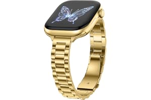 Dolstrap Thin Metal Straps Compatible with Apple Watch Strap 42(Series 11/10)/41/40/38mm, Women Dressy Stainless Steel Slim Band Compatible for iWatch SE 3/2/1 Series 11 10 9 8 76 5 4 3 2 1, Gold