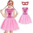 Aomig Spider-Girl Costume, Halloween Kids Spider Costume, Halloween Superhero Costume with Super Hero Mask, Deluxe Girls Spider Fancy Dress Outfit for Halloween Carnival Masquerade Party(100-150)