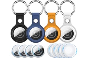 RFUNGUANGO Airtags Llavero Llavero, 4 Pack Funda de Cuero para Mujeres Hombres Niños con Apple Air Tag GPS Tracker Item Finders - Negro, Amarillo, Azul, Blanco