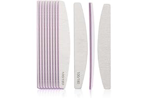 DERSHARA 12 limas de uñas profesionales, media luna, grano 100/180 de doble cara, herramientas de peinado de uñas, herramientas de manicura para el cuidado de uñas para uso doméstico y de salón