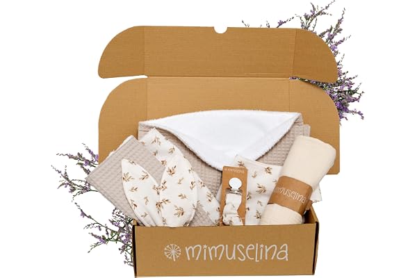 MIMUSELINA Coffret Naissance Fille ou Garçon | Coffrets Cadeaux pour Bébé | Coffret de Naissance Mixte pour Cadeau Nouveau Né | Disponible en Différentes Tailles | Sahara, Medium