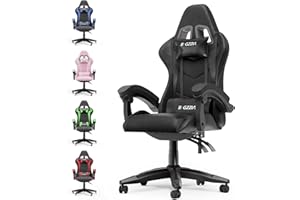 bigzzia Chaise Gaming,Ergonomique PU Cuir Chaise Bureau,Hauteur Réglable,avec Lombaire&Appui-Tête Appui,Dossier Inclinable à 155°,Fauteuil Gaming Adultes Enfants (Noir)