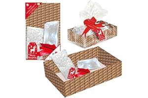 SKYTE® Christmas Make Your Own Large Hamper Kit Empty Gift Box with Ribbon Tissue & Cello Wrap