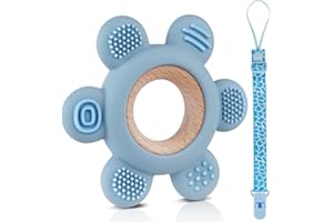 Vicloon Zabawka ząbkowania niemowląt, gryzak dla niemowląt z uchwytem na smoczek, zabawki do ząbkowania bez BPA dla Molar uspokajają dzieci, niebieski