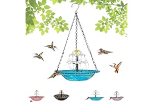 Solar-Kaskaden-Vogeltränke-Brunnen – Hängende Vogeltränke für den Außenbereich mit solarbetriebener Pumpe und Kaskaden-Wasserspieleinsatz für Garten Terrasse und Balkon (Blue B)