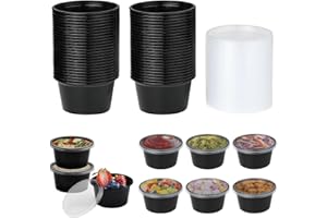 Jogoico 50 Pezzi Piccoli Contenitori con Coperchio 100ML- 4OZ Vasetti di Plastica con Coperchio Trasparente, Barattoli per Alimenti, Scatola per Salsa, Condimenti, Zuppe, Creme, DIY, Nero
