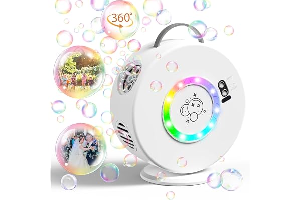 Machine à Bulles pour Enfants Souffleur à Bulles Automatique Machine à Bulles Portable Rechargeable à Piles Jouet à Bulles électrique Tourné à 90°/360° pour Une Fête d'anniversaire en (LED)