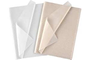 Lvjkes Carta Velina, fogli grandi di carta velina bianca, carta artistica, perfetta per confezioni regalo, stoccaggio, imballaggio, arte e artigianato (50cm x 70 cm, 36PCS bianco, 36PCS beige)