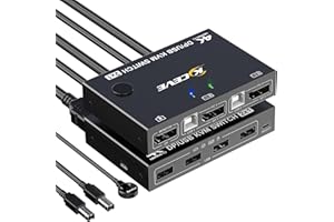 NAWEN Porty DP Przełącznik KVM, 2 wejścia 1 wyjście DisplayPort Przełącznik KVM Obsługa 4k@60Hz Sterowanie 2 komputerami do współdzielenia klawiatury, myszy i monitora DP