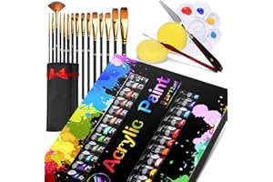 Gifort Colori Acrilici per Dipingere, Pittura Colori Acrilici Tubi 24x12 ml+15 Spazzola Set, per Tela Sassi Legno Modellismo, Colori Brillanti e Durata, per Bambini, Principianti e Professionisti