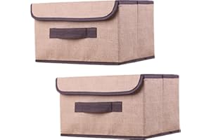 NCRGB Boite de Rangement avec Couvercle,Boite Rangement Tissu,Cube de Rangement tissu,Pliantes,Boîtes de Rangement pour placards,Vêtements,Penderies,Jouets (26×19×16cm/2pack, Beige Jaune)