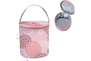 SwirlColor Bolsa Crochet, Bolsas portátiles de Almacenamiento de Hilos Impresos de pequeño tamaño, Ganchillo con Cremallera, Acabado para Agujas de Lana de Hilo, con Regla (Rosa)