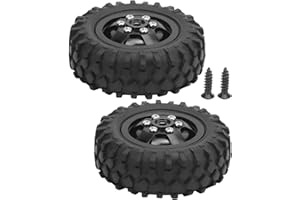 VBESTLIFE 2 pi¨¨Ces Pneu de Roue en Caoutchouc de Camion RC, pi¨¨ce de Rechange de Pneu en Alliage d'aluminium de Camion RC 55mm pour Voiture WPL D12 1/10 RC(Noir),