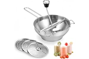 Culinavog Molinillo De Verduras, Pasapurés de Acero Inoxidable, Molinillo manual de verduras con 3 Intercambiables Discos, Molinillo Rotatorio Para Mermeladas, De Verduras, Frutas, Patatas Y Ajos