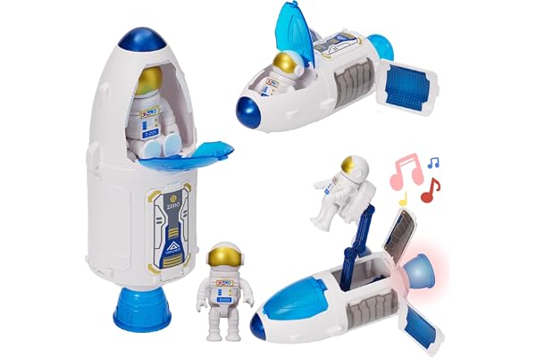 YULEYU Jouets Fusées pour Enfants - Fusée Jouet Mission Spatiale avec Lumière & Son, Vaisseaux Spatiaux (Bleu) incluant Astronautes & Cockpit Ouvrant, Éducatif 3 Ans+, Cadeau Garçons Filles