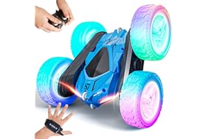 Tecnock 2024 New Remote Control Car with 360° Flip Stunt Hand Control Racing Car 2.4GHz Gesture Sensor 4WD In/Outdoor RC Car LED Flashing Car Toy 3 4 5 6 7 8+ Years Rechargeable for Boy Girl Gift Blue