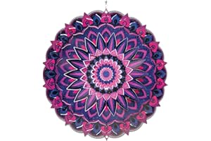 CIM Edelstahl Windspiel – Mandala Tamil - Ø 250mm – leichtdrehendes Windmobile mit brillanten Farben und feinen Mustern – inklusive Aufhängung – attraktive Raum-, Fenster- und Garten-Dekoration