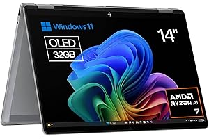 HP Omnibook X Flip - Ordenador portátil Convertible de 14" 3K OLED táctil Ryzen AI 7 350, 32GB RAM, 1TB SSD, AMD Radeon 860M Graphics, Windows 11 Home Silver - Teclado QWERTY Español