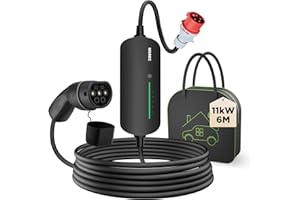 ‎MOREC Morec Ladekabel Typ 2 6-16A 11KW 380V, EV-Ladegerät und Mobile Ladestation mit dreiphasigem CEE-Stecker, 6M Portable EVSE Mobile Wallbox für Elektrofahrzeuge mit Tragetasche