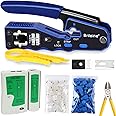 Brileine Crimper Kit 6, Black - Includes RJ45 Crimper Tool, Network Cable Tester, 50PCS Cat6 Pass-Through Connectors, Wire Stripper & Cutter, Manual, Covers & More
