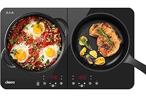 CIARRA Portable Induction Hob 2800W Double Cooking Zones with Touch Control Ceramic Glass Panel 9 Power Levels Timer Child and Safety CUTIH2