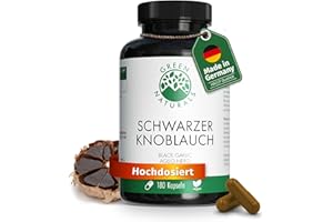 ‎GREEN NATURALS Schwarzer Knoblauch Kapseln - Hochdosiert: 750 mg (15:1 Extrakt) - Entspricht 11250 mg Tagesdosis - Black Garlic - Green Naturals®