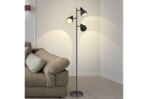 EDISHINE Lámpara de Pie Retro de 3 Luces Negra, Enchufe E27 Estándar, Lámpara de Pie Giratoria Vintage con 3 Interruptores individuales para Sala de Estar, Dormitorio y Oficina
