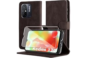 Byvuwiay Funda para Xiaomi Redmi 12C, Soporte Plegable Tapa Flip de PU Ranuras Tarjetas Magnético Protección, Protección de Cuero Premium, Marrón Oscuro