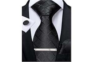 DiBanGu Men's Necktie Plain Silk Woven Striped Plaids Tie Handkerchief Cufflink Tie Clip Set Formal Business Wedding