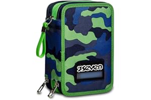 SJ SEVEN Seven Astuccio Scuola 3 Zip, Blucamo Boy, Blu, Triplo Scomparto Completo di Matite, Penne e Pennarelli, Accessori Scuola, Accessori per Zaino Bambini e ragazzi