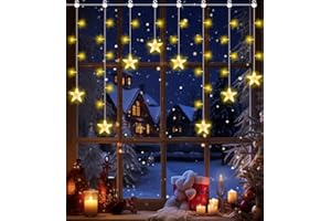 LITOHOM Christmas Window Stars Lights,85 Leds Curtain Lights Battery Operated with Timer and 8 Modes,10 Hooks,IP65 Waterproof Twinkle String Lights for Christmas Decorations Outdoor Indoor, Wedding, Party