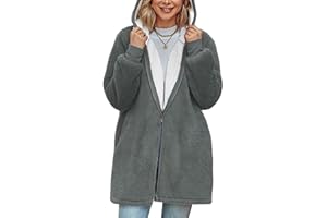 TOMEEK Giacca in Pile con Cappuccio Lungo da Donna Oversize Manica Lunga Soffice Cappotto in Peluche Caldo Giacca in Pile Teddy Giacca Invernale con Cappuccio Capispalla Cardigan
