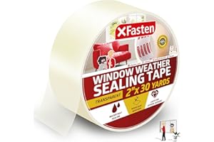 XFasten Cinta adhesiva transparente para puertas y ventanas, aislamiento de ventana, 5 cm x 27,4 m, para invierno, kit de sellado de ventana, no ensucia, protege de corrientes de aire frío