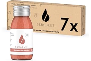 ‎BERGBLUT Bergblut Bio Himbeere-Ingwer Shot Box – 7 x 60 ml Ingwer Shot Flaschen | Fruchtige Ingwer Shots mit Himbeere & Apfel | Vegan, ohne Zuckerzusatz