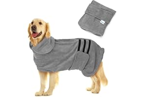 Nobleza Dog Bathrobe XL Dog Drying Coat Dogs Towel Robe Pets Dressing Gown Super Absorbent Pet Puppy Towelling Robe Fast Drying Adjustable Pet Bathrobe Towel for Extra Large Dogs Cat Grey